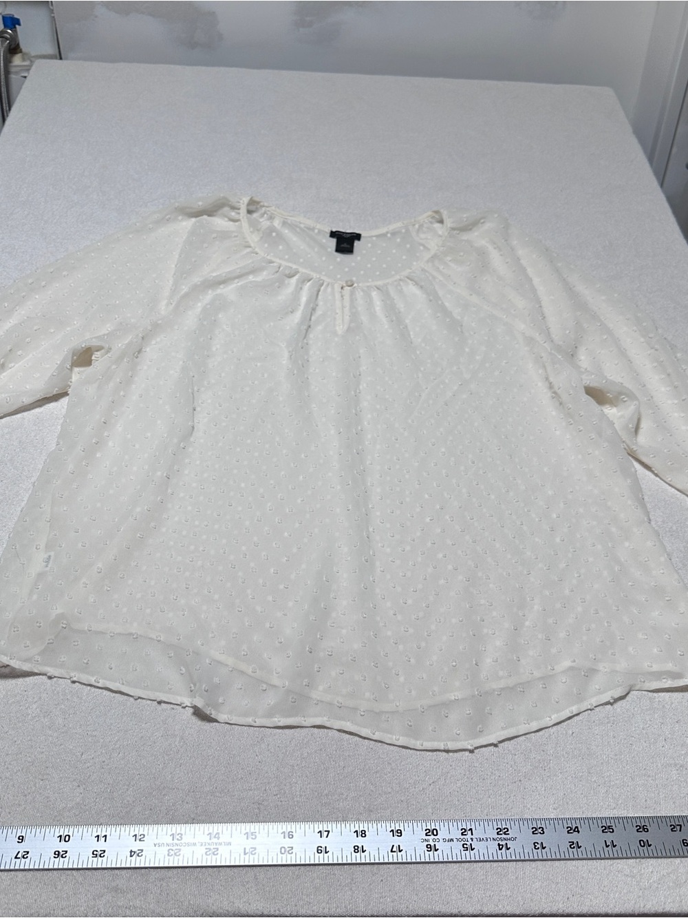 Ann Taylor 3/4 Sleeve Cream Swiss Dot Peasant Blouse